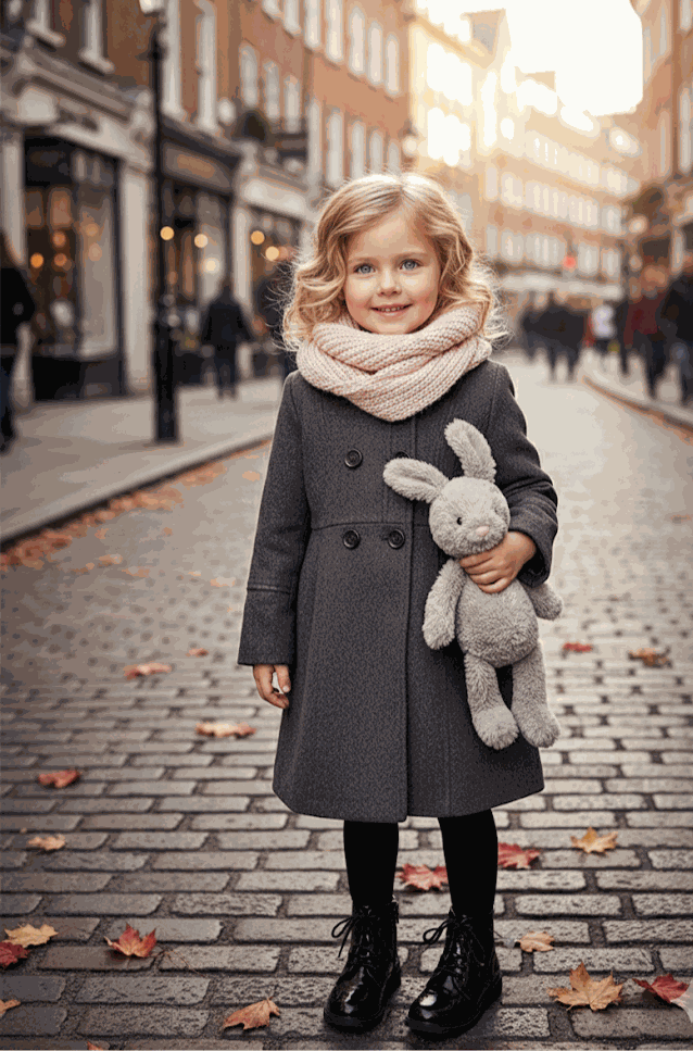 Girls vintage wool winter coat thick warm long overcoat for ages 3 to 9 years