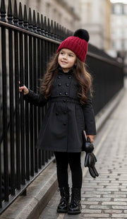 Girls autumn winter cotton trench dress black windproof waterproof coat ages 3-7 years