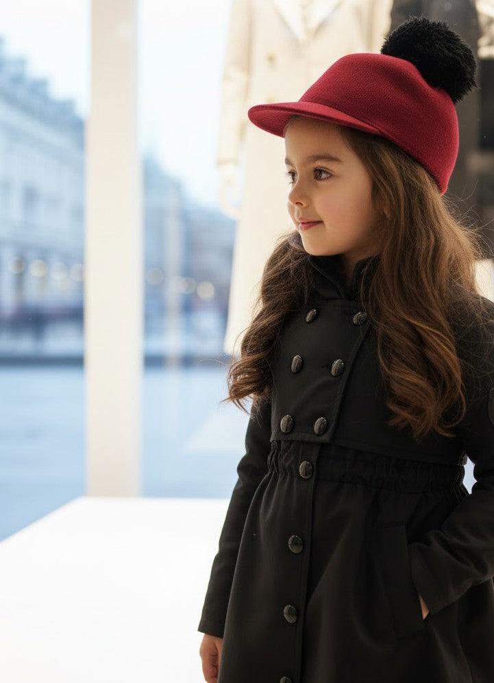 Girls Autumn Winter Cotton Trench Dress black windproof waterproof coat for ages 3-7 years