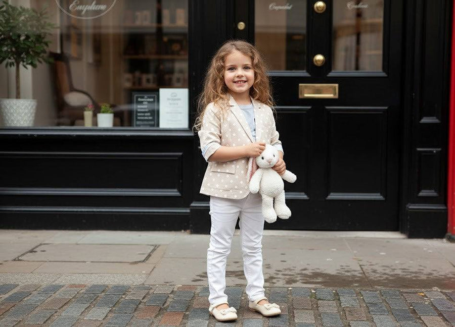 Girls cream cotton blazer short casual jacket for girls aged 6-12 years
