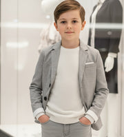 Boys Grey Casual Blazer with Double Cuffs (3–10 Years) | Smart Casual & Party Jacket