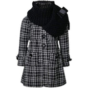Girls' red cashmere long coat with black bow detail for ages 3-5 years, elegant autumn winter wear