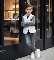 Boys white grey velvet blazer casual sport style jacket for toddlers 3-7 years autumn spring wear