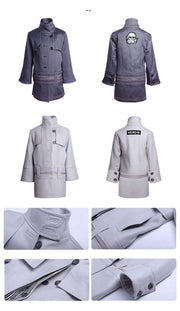 Girls high-neck coat in blue cotton blend and light gray wool blend for ages 3-10, double-breasted autumn winter style