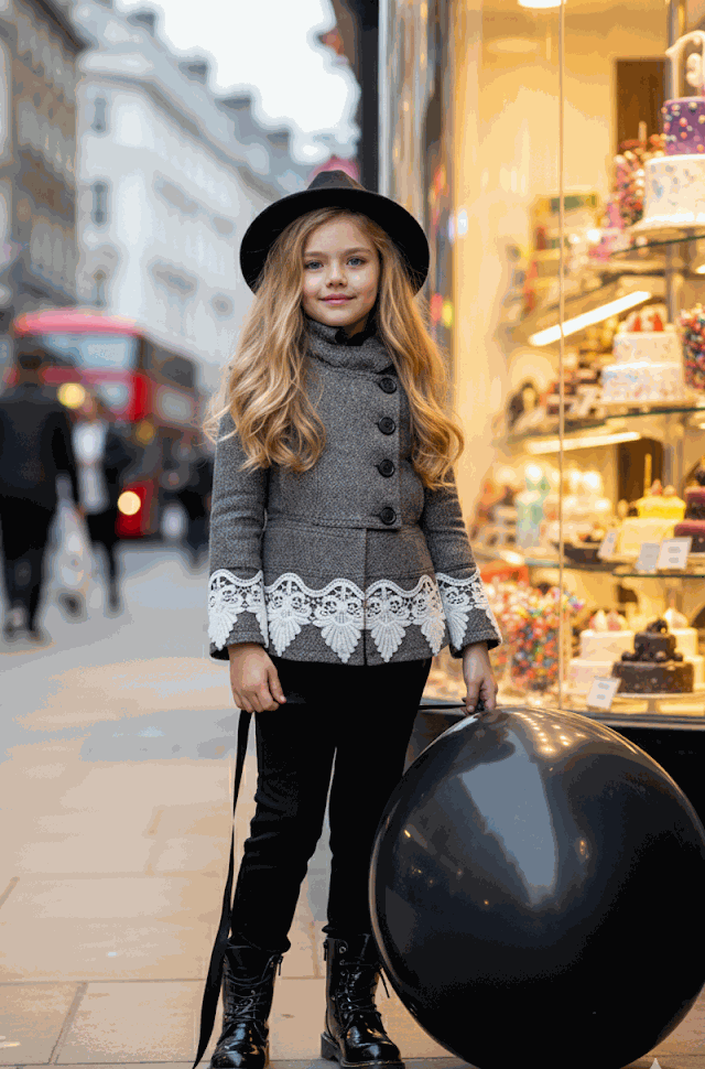 Girls black wool coat baby doll style warm winter jacket for ages 3-5 years