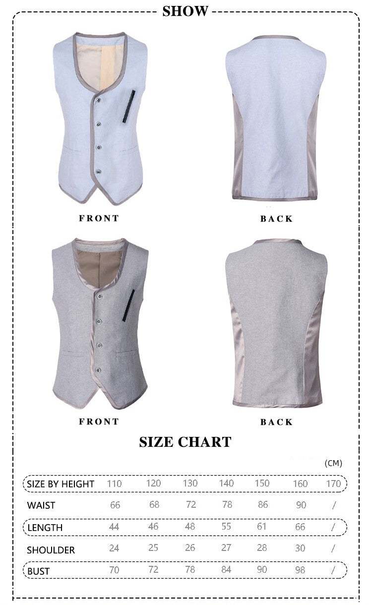 Boys light blue cotton waistcoat for ages 3-7 with vintage casual and formal design.