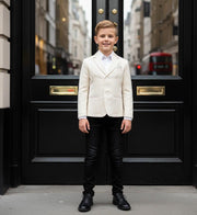 Boys gold jacquard blazer tailored slim-fit for formal occasions ages 8–12