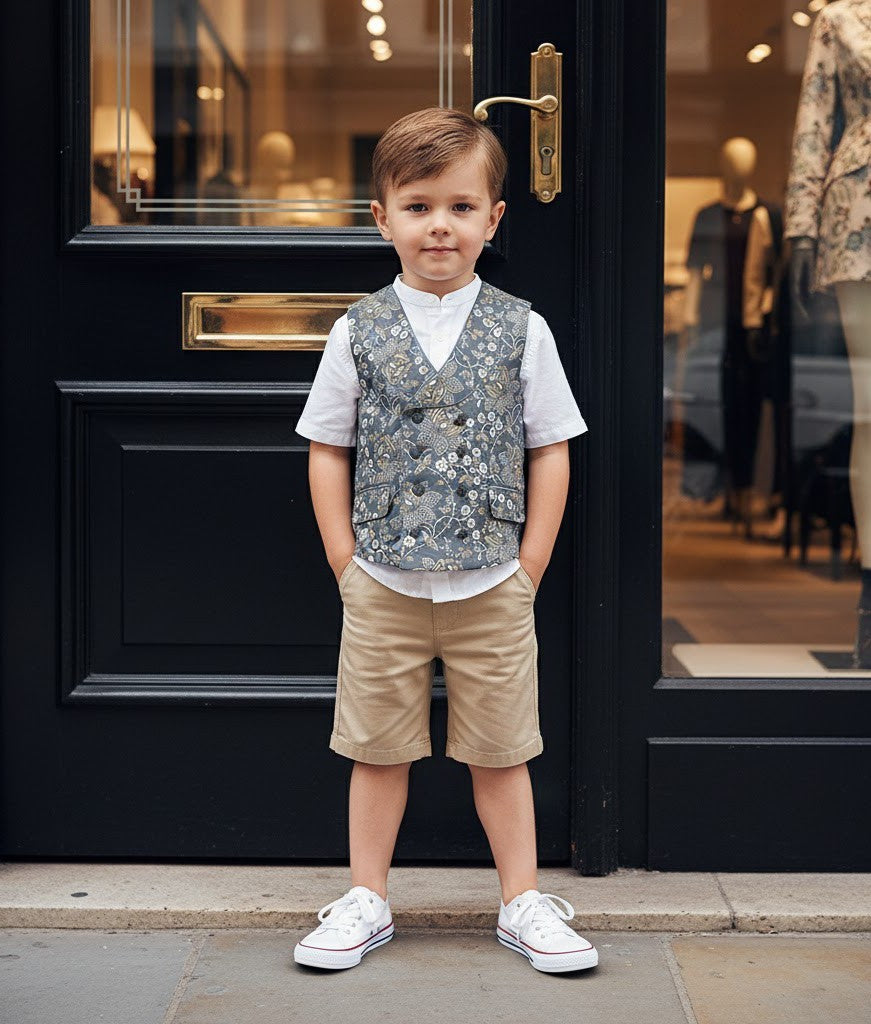Boys Vintage Floral Waistcoat (2–7 Years) | Green Casual & Formal Toddler Vest