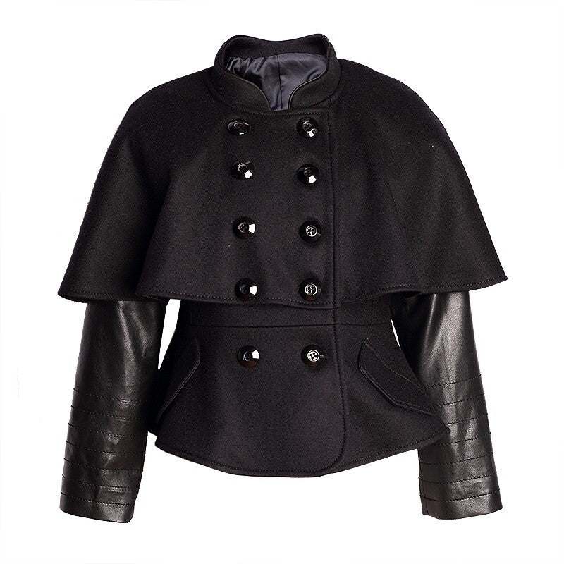 Girls black wool cape coat with baby doll style for ages 4-7 years winter outerwear