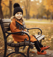 Cream orange girls woolen long winter coat with button closure for ages 3-10 years