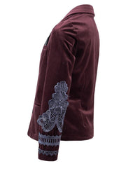 Boys dark red velvet blazer with vintage lace detail for formal events ages 6-14