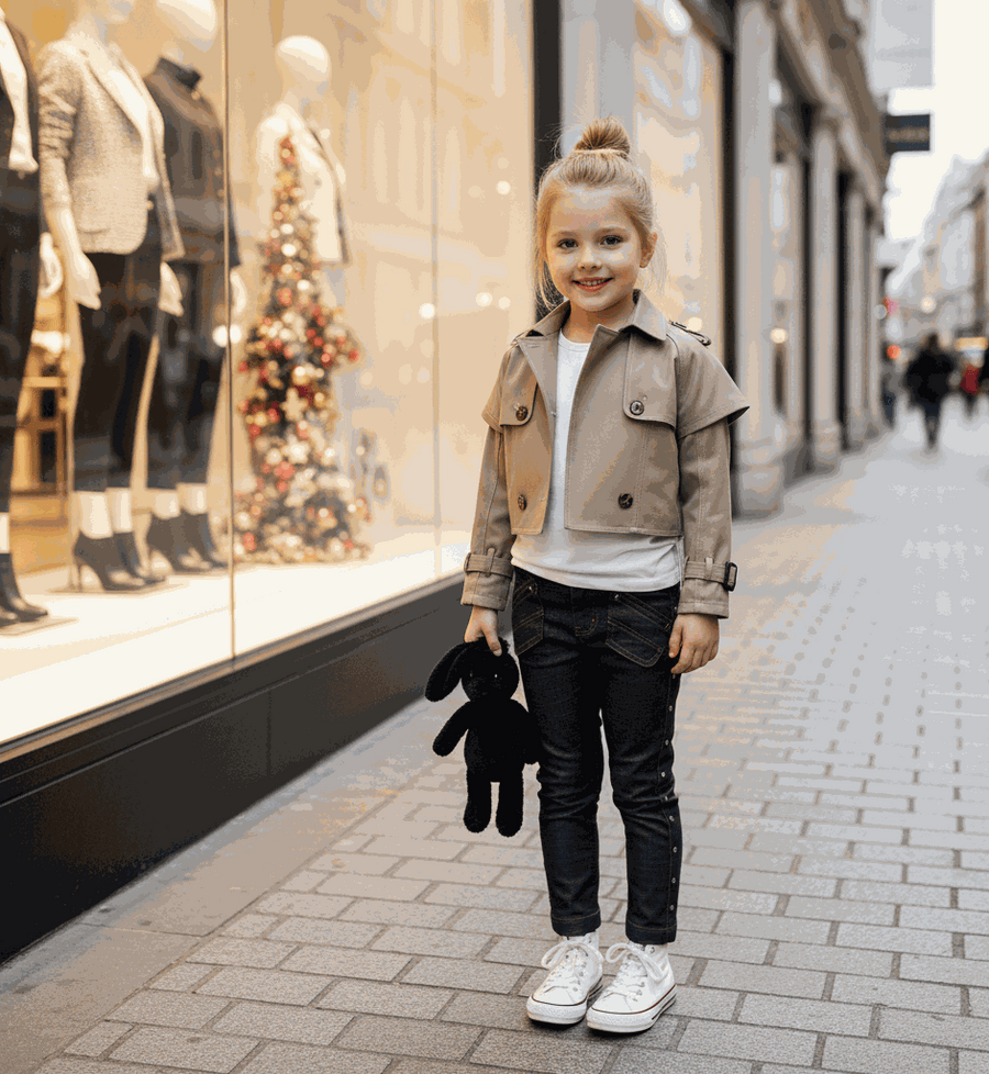 girl wearing cotton trench coat windproof jacket ages 4 to 14 years