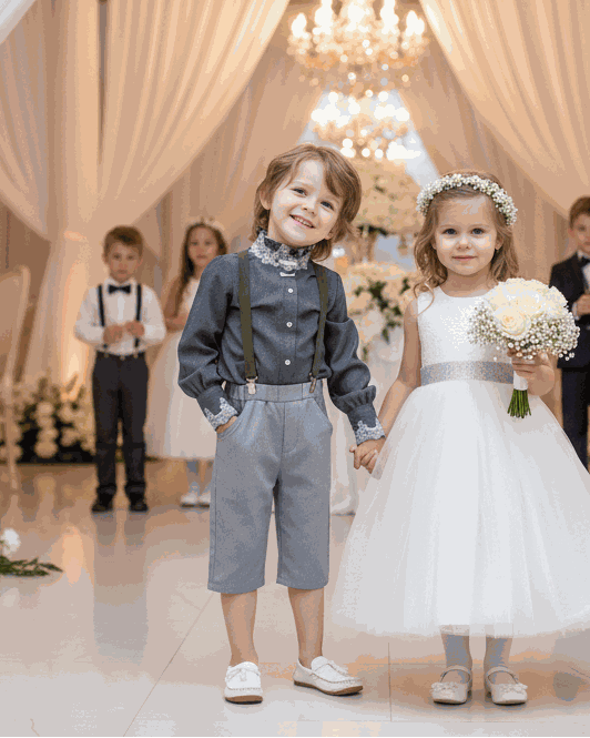 Kids vintage lace cotton shirt with Victorian-inspired design for flower girls and page boys