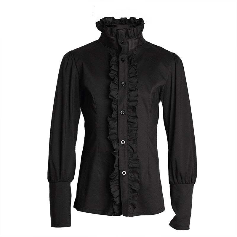 Boys black cotton shirt with vintage prince collar and long sleeves for formal occasions ages 3-5