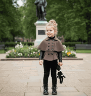 Girls black wool cape coat with baby doll style for winter and autumn, ages 4-7 years