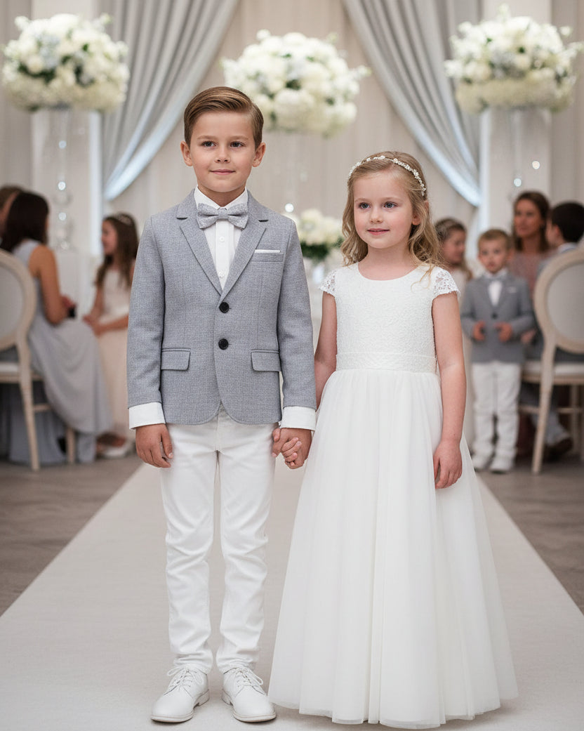 Boys Grey Casual Blazer with Double Cuffs (3–10 Years) | Smart Casual & Party Jacket
