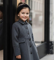 Girls vintage wool winter coat for ages 3-9, thick warm long overcoat with button detailing