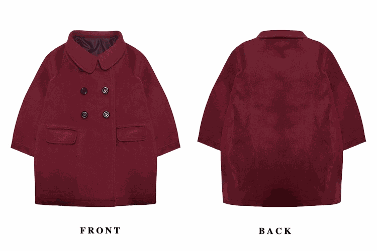 Wine red girls cashmere long coat baby doll style for toddlers aged 2 to 5 years