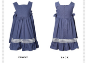Girls Blue Cotton Dress Warm Layered Long Sleeve Outfit for Kids 3–9Y all season