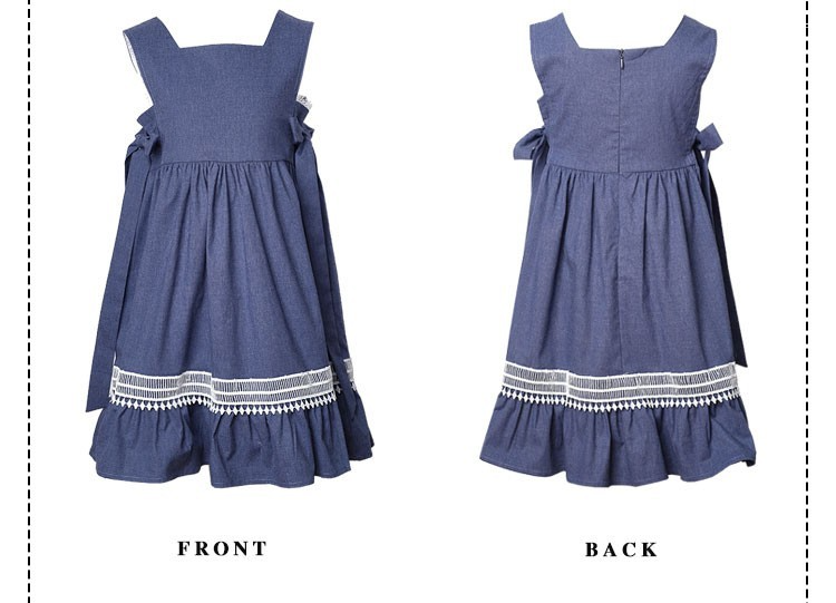 Girls Blue Cotton Dress Warm Layered Long Sleeve Outfit for Kids 3–9Y all season