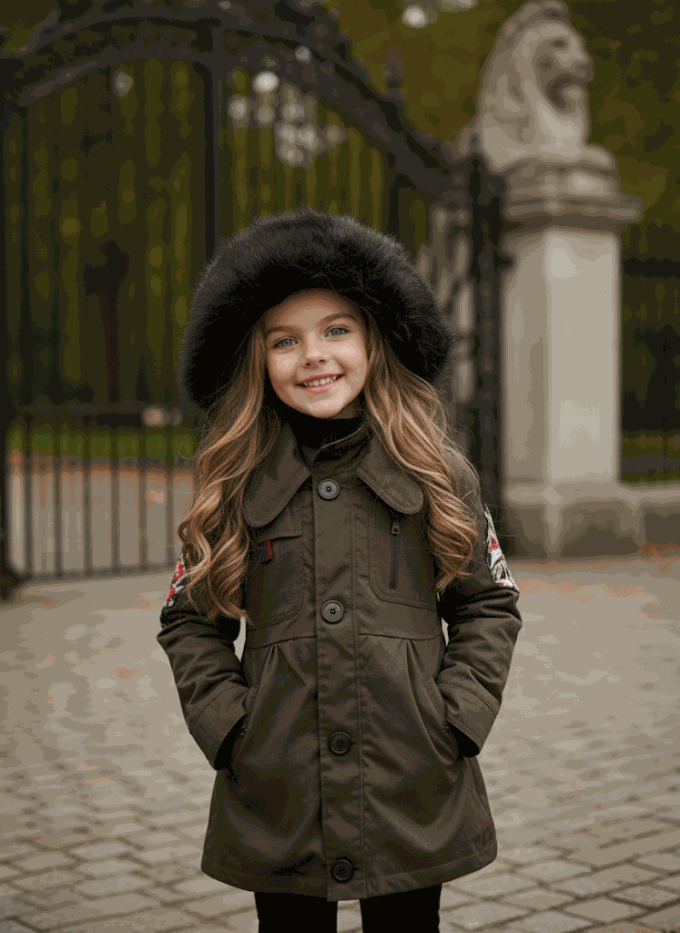Girls' Long Padded Winter Coat with Faux Fur Hood for ages 2-7 years