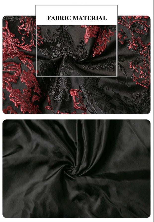 Luxury Boys Brocade Blazer – Black & Wine Red Floral Page Boy Jacket for Wedding & Formal Occasions (Ages 4–12)