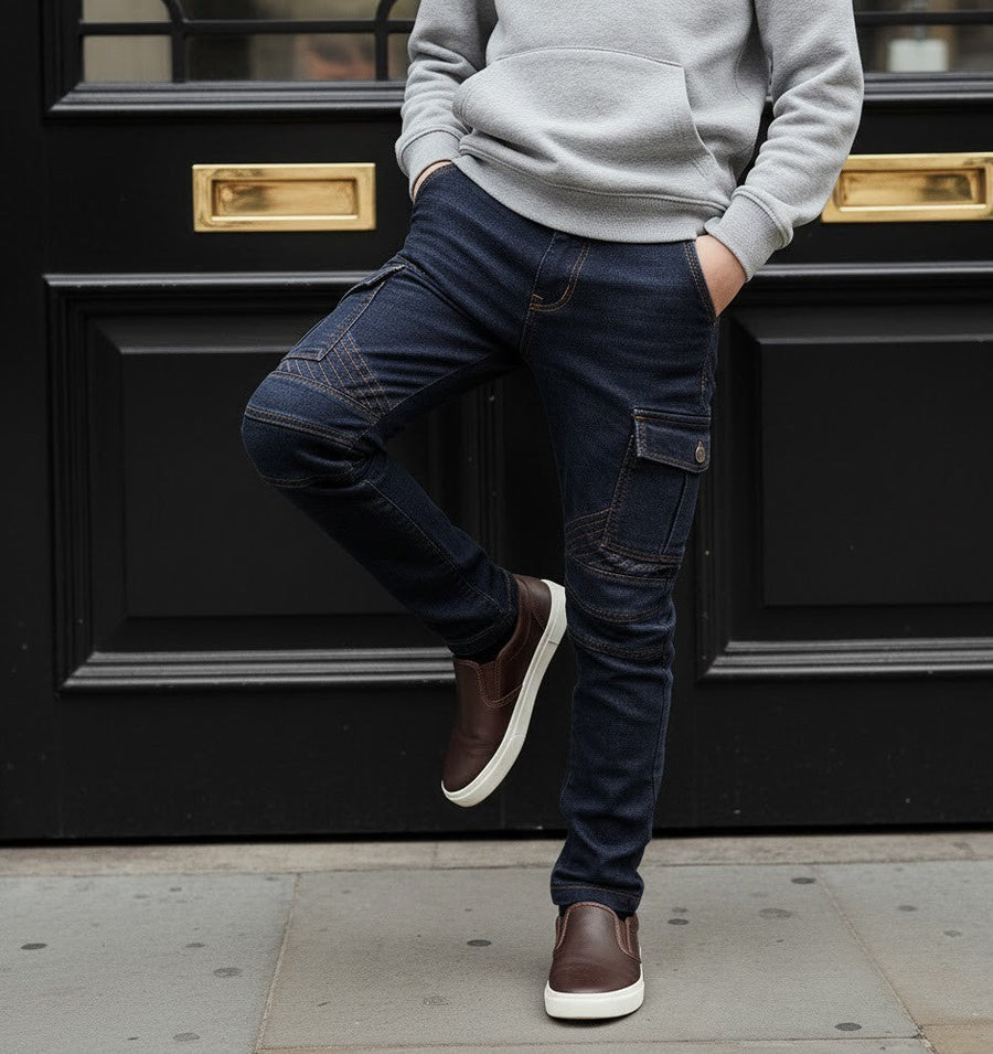 Boys stretch denim casual jeans in navy blue and black cotton trousers for kids aged 4 to 12 years