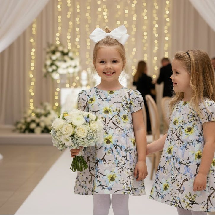 Girls Puff Sleeve Floral A-Line Dress (1–9 Years) | Vintage Princess Party & Occasion Dress