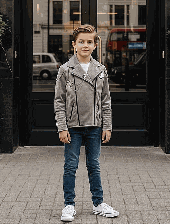 boys' velvet jacket light grey green color block fall winter casual wear ages 3-9 years