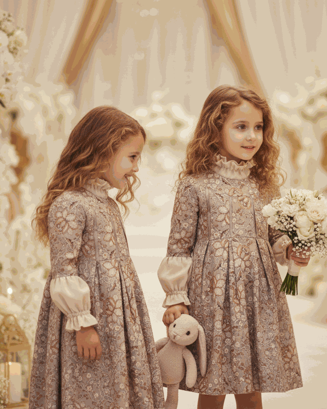 Girls Vintage Dress featuring floral design and A-line silhouette for ages 3-7, ideal for weddings and autumn occasions.