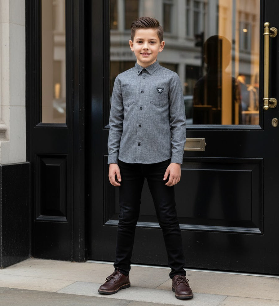 Boys Black Cotton Long Sleeve Shirt – Lightweight & Stylish Top for Ages 3-7 YeaBoys Black Cotton Shirt – Lightweight Long Sleeve Page Boy Shirt for Wedding & Formal Occasions (Ages 3–7)