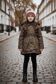 Girls' long padded winter coat with detachable faux fur hood for ages 2-7 years