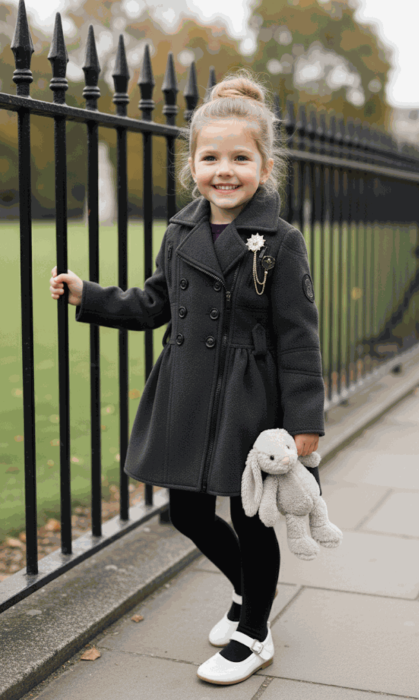 toddler girl wearing warm long plaid girls wool-blend winter coat with button closure