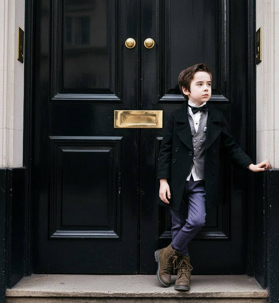 Boys black cashmere coat stylish tailored wool blend outerwear for ages 3-12 years