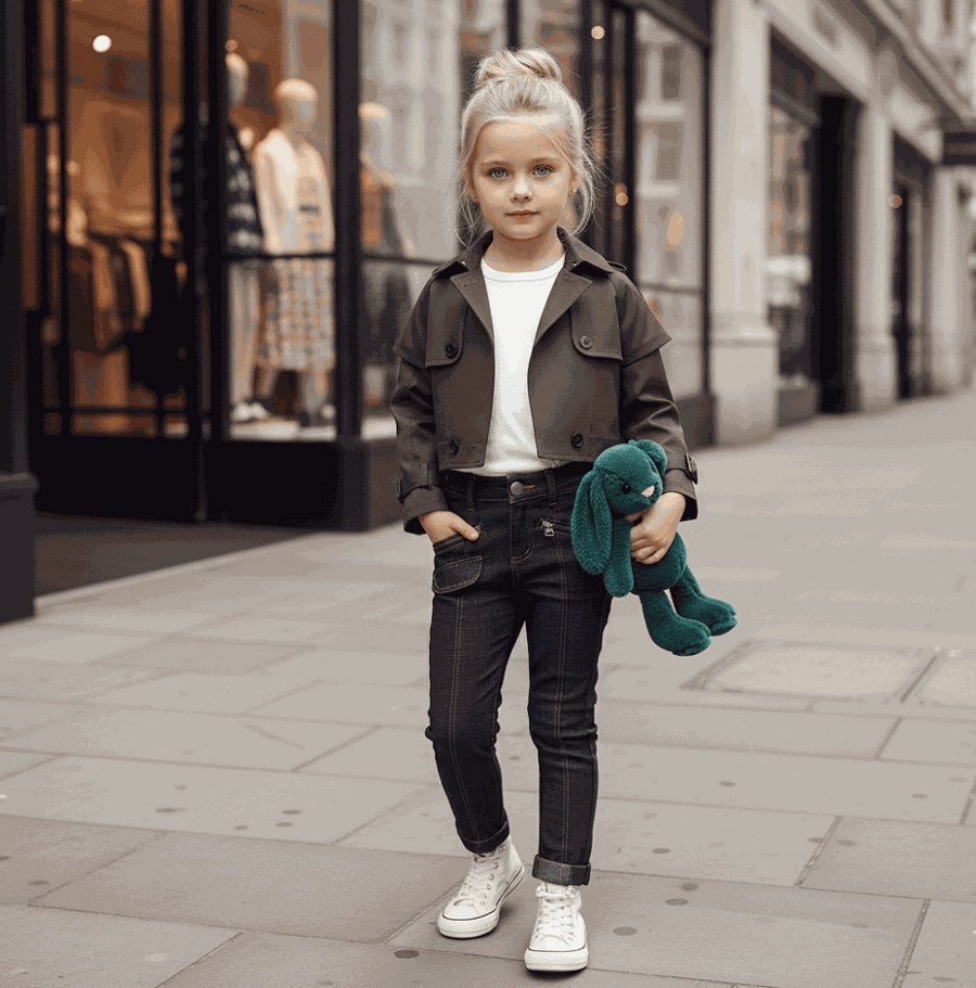 Girls' cotton trench coat windproof jacket for ages 4-14 years