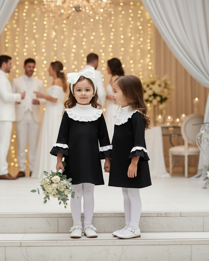 Girls Vintage Black A-Line Dress – Elegant Princess Party Dress for Autumn, Wedding & Special Occasions (Ages 3–5)