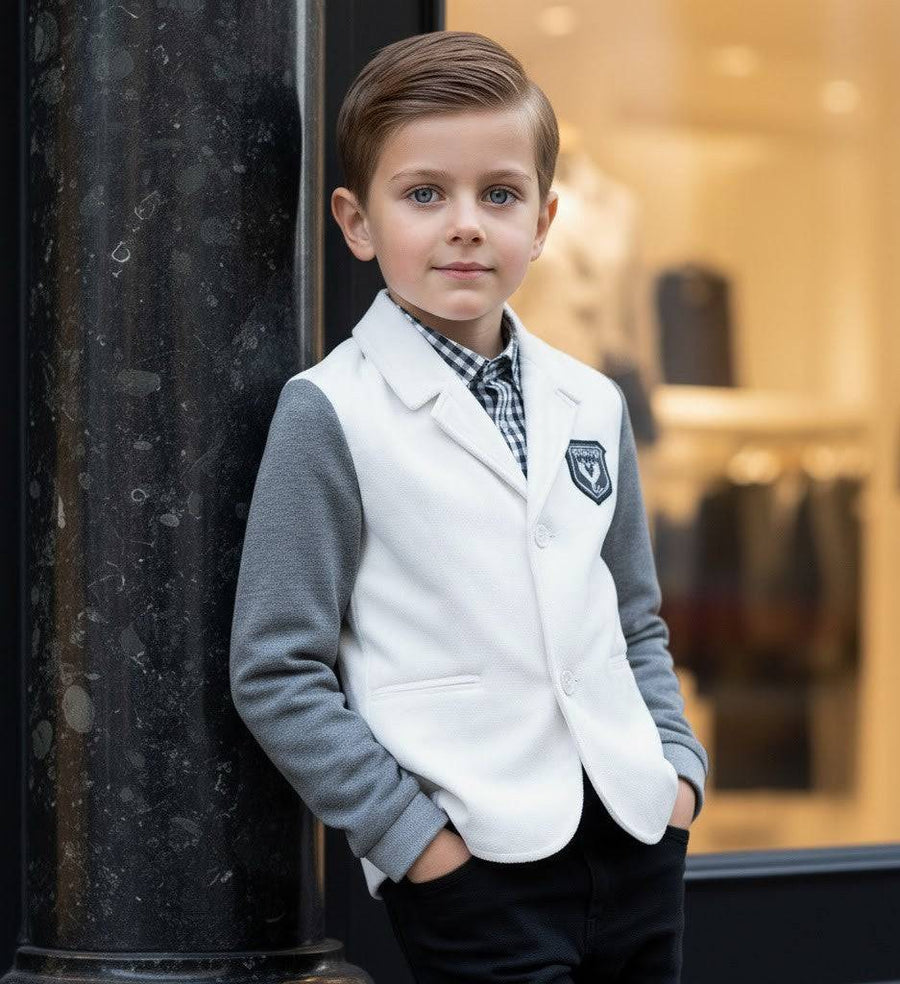 Boys white grey velvet blazer casual sport style jacket for kids ages 3-7 years autumn spring wear