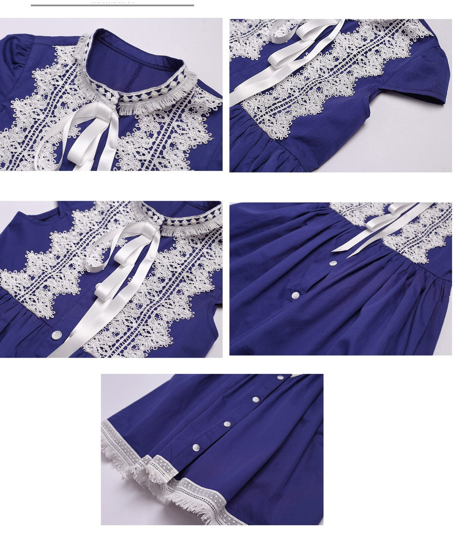 Girls Royal Blue Lace Occasion Dress – Vintage A-Line Cotton Dress for Weddings, Parties & Holiday Events (Ages 3–5)