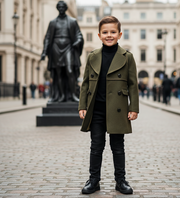Children's Winter Double Breasted Wool Coat Thick Warm Military Jacket 3-12 Year