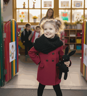 Wine red girls cashmere long coat baby doll style for toddlers aged 2 to 5 years
