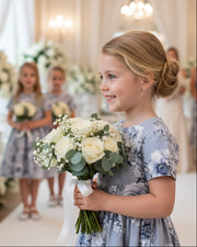 Girls Blue Floral Occasion Dress | Elegant A-Line Flower Girl Dress (3–10 Years)