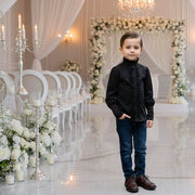 Boys black cotton shirt with vintage prince collar and long sleeves for formal occasions and smart casual wear ages 3-5