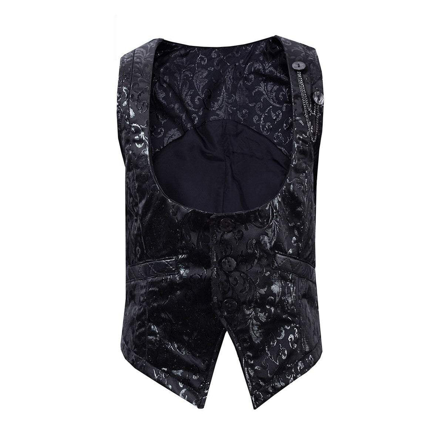 Boys black brocade waistcoat with tailored fit and V-neck for weddings and formal occasions ages 4-9