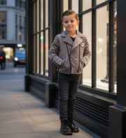 Boys' velvet jacket in light grey and green for fall and winter casual wear ages 3-10