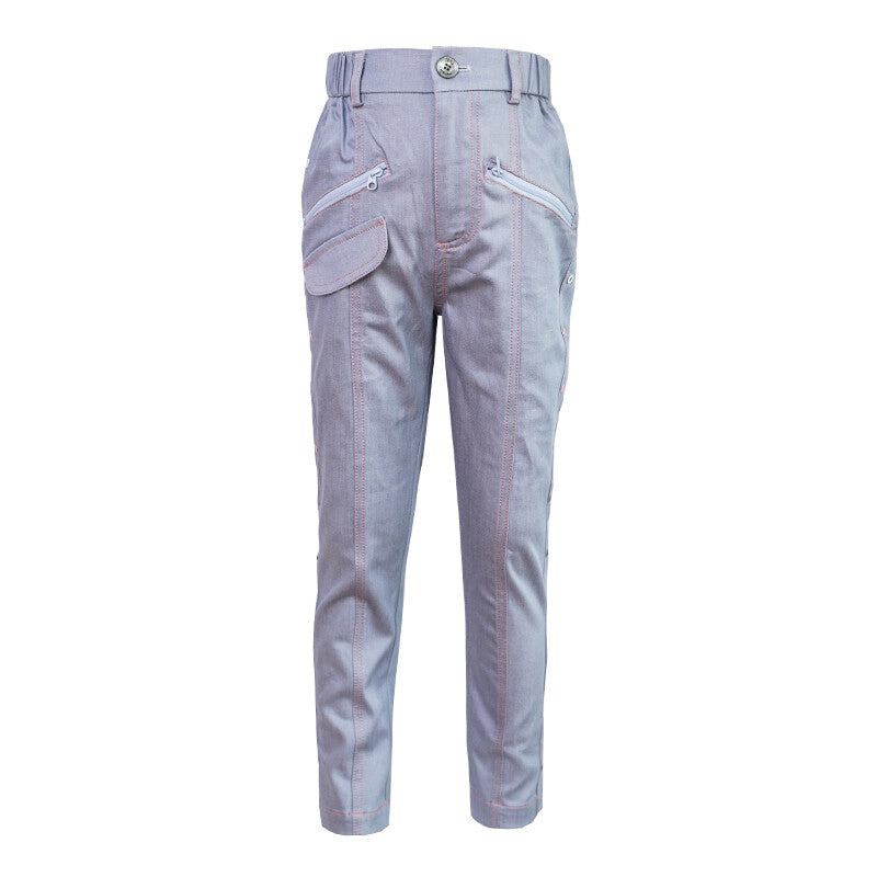 Girls wearing light blue stretchy denim skinny jeans for kids aged 4–9 years