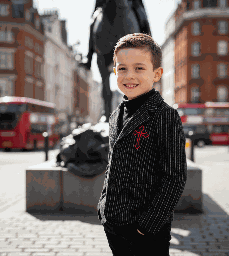Boys black wool blazer vintage style winter jacket for kids aged 3-14 years