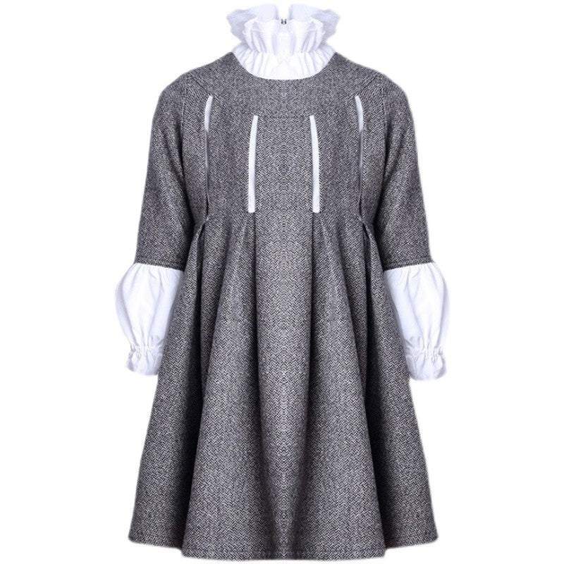 Girls vintage dress floral and grey A-line flower girl dress for weddings and autumn occasions