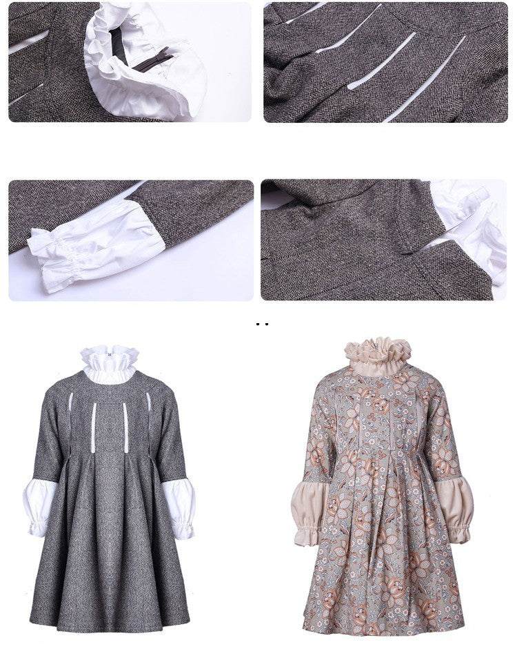 Girls vintage A-line floral or grey wool flower girl dress for weddings and autumn occasions