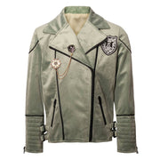 Light grey and green boys' velvet jacket for ages 3-10, stylish fall/winter casual wear