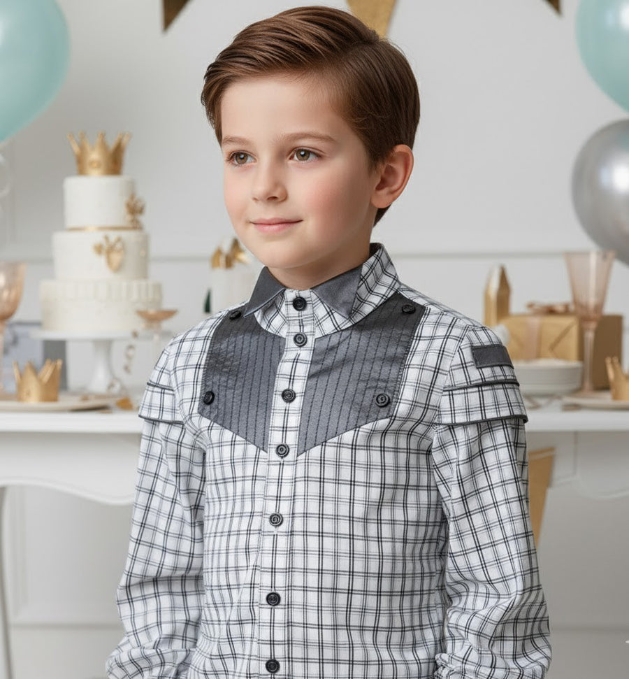 Vintage Cotton Long Sleeve Shirt for Boys – A Refined Classic for Occasions & Everyday Elegance (Ages 3–14)